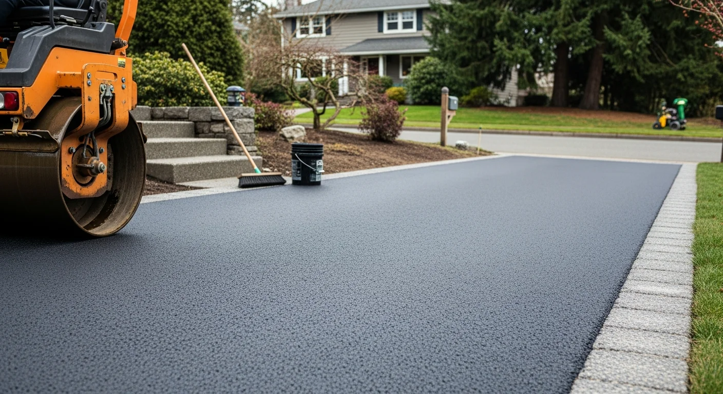 Fresh asphalt paving on a residential driveway in Pennsylvania
